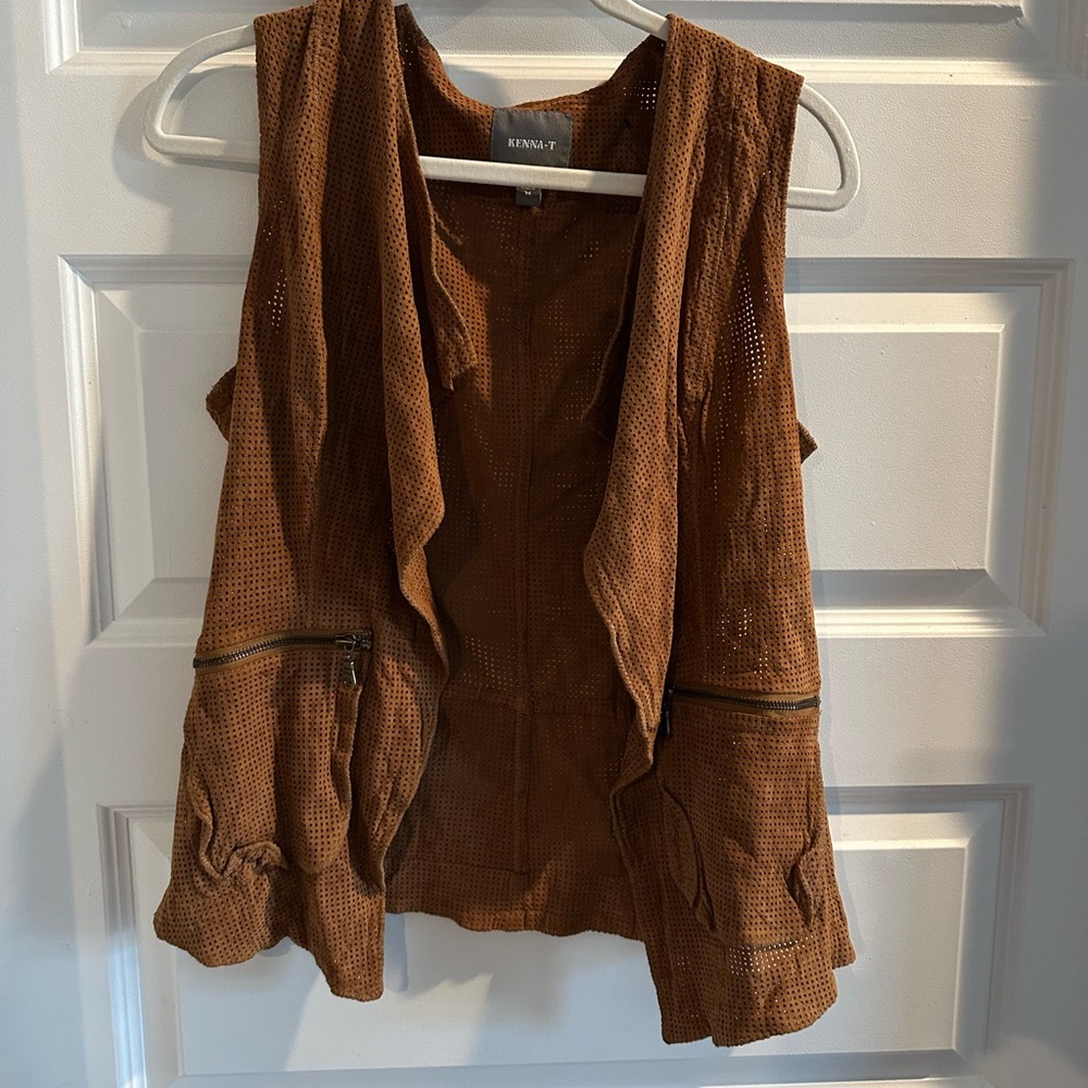Brown Open-Front Vest square holed